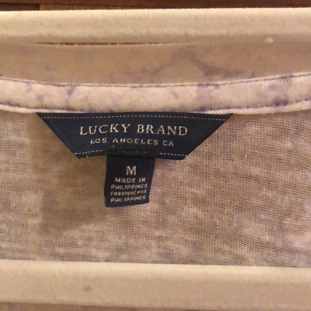Lucky Brand Women's Short Sleeve V-Neck Tee light gray, white and blue - Picture 2 of 10